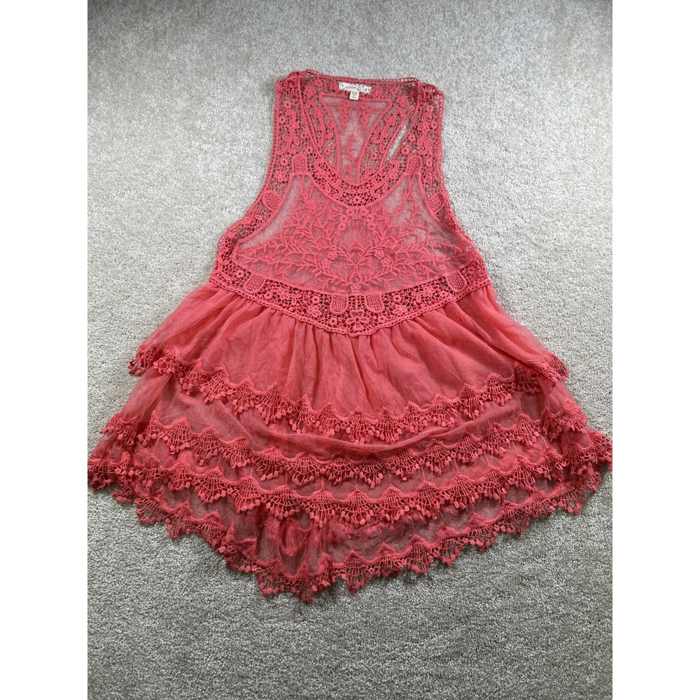 Wishlist Tank Women S/M Lace Boho Sheer Tiered Mesh Festival Summer Fairy Whimsy